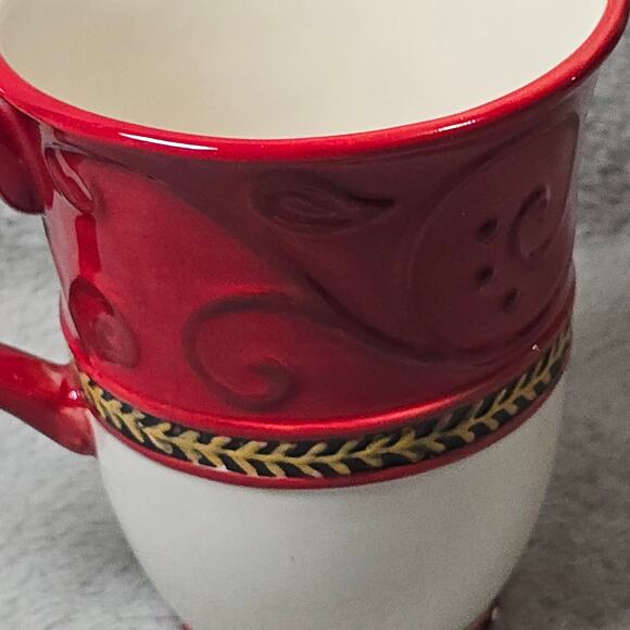 Fitz And Floyd Damask Holiday Red Embossed Mug - Picture 2 of 5